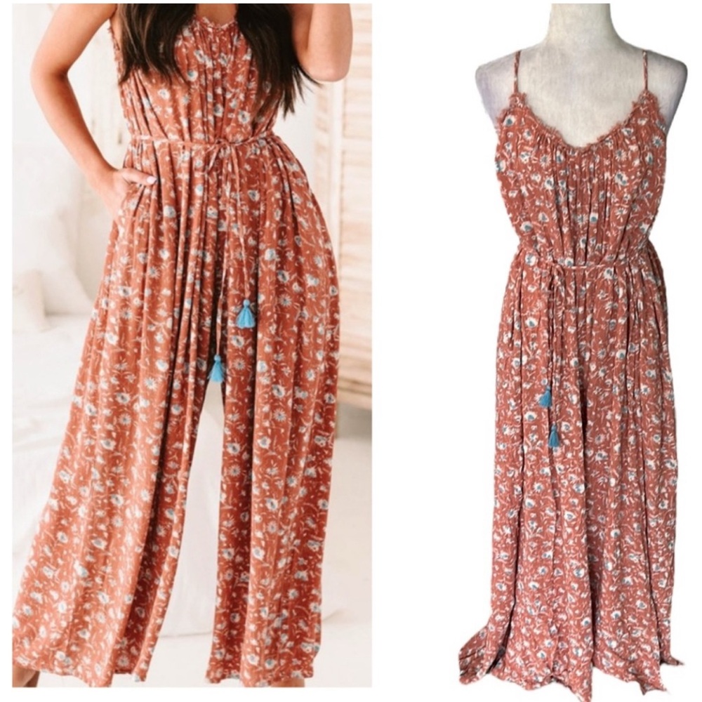 Aakaa Terracotta Floral Jumpsuit